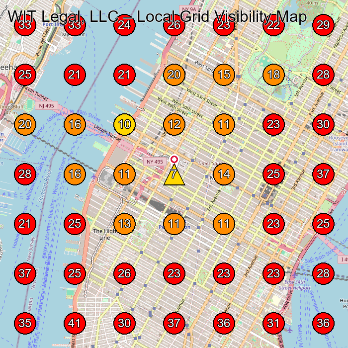 WIT Legal, LLC GeoGrid visibility map for Legal Services in New York